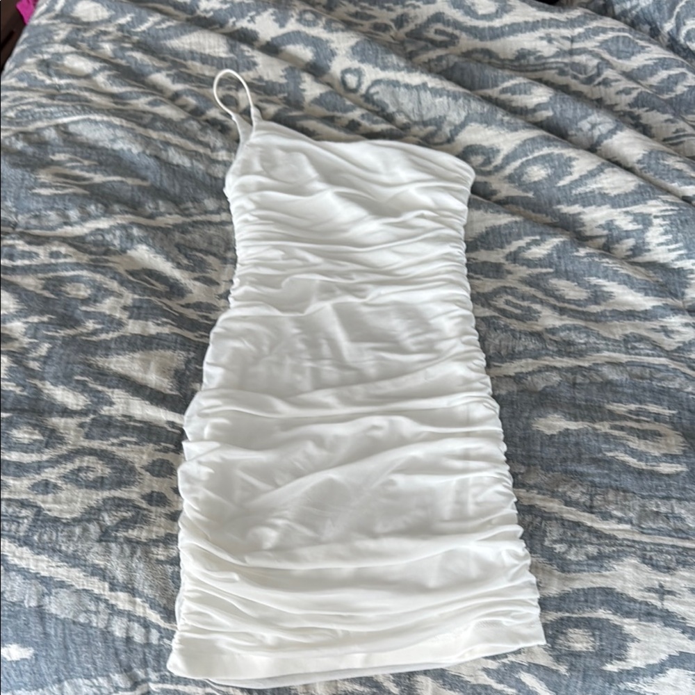 Princess Polly White Ruched Off Shoulder Dress